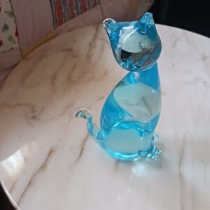 Italian Art Glass Cat, Blue Sculptured Figurine